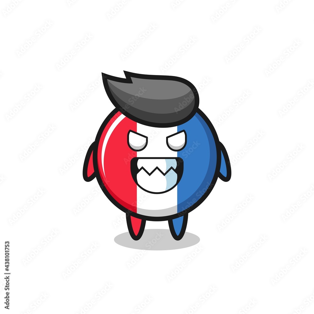 evil expression of the france flag badge cute mascot character