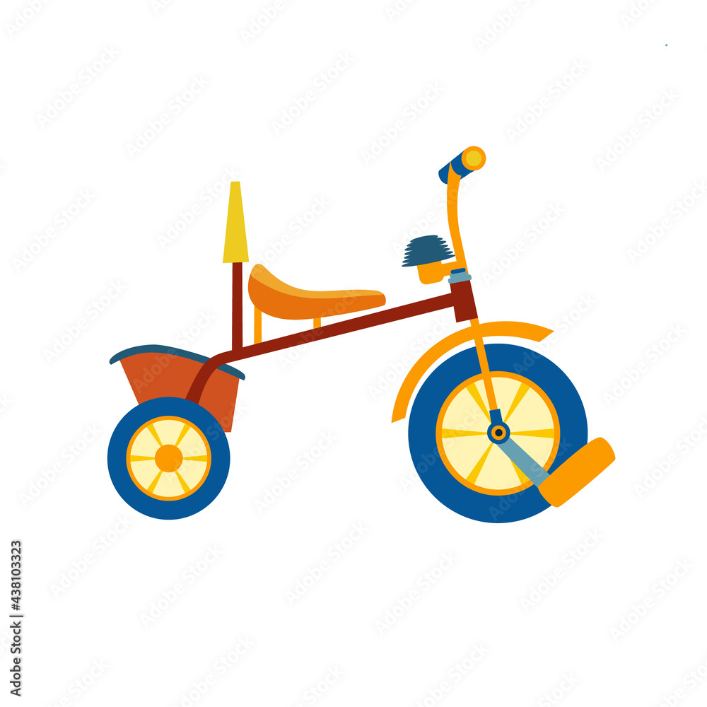 Kids bicycle or tricycle in flat style. Colorful balance-bike icon, playing game toy. Vector illustration.