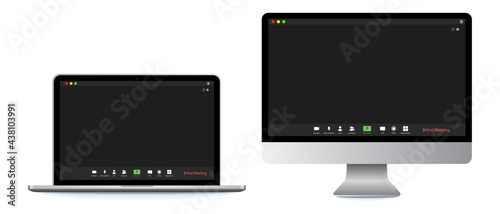 Video conference user interface, great design for any purposes. Online business webinar chat. Digital user interface. Video call screen template. Computer screen. Incoming call. Laptop screen.