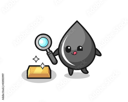 oil drop character is checking the authenticity of the gold bullion