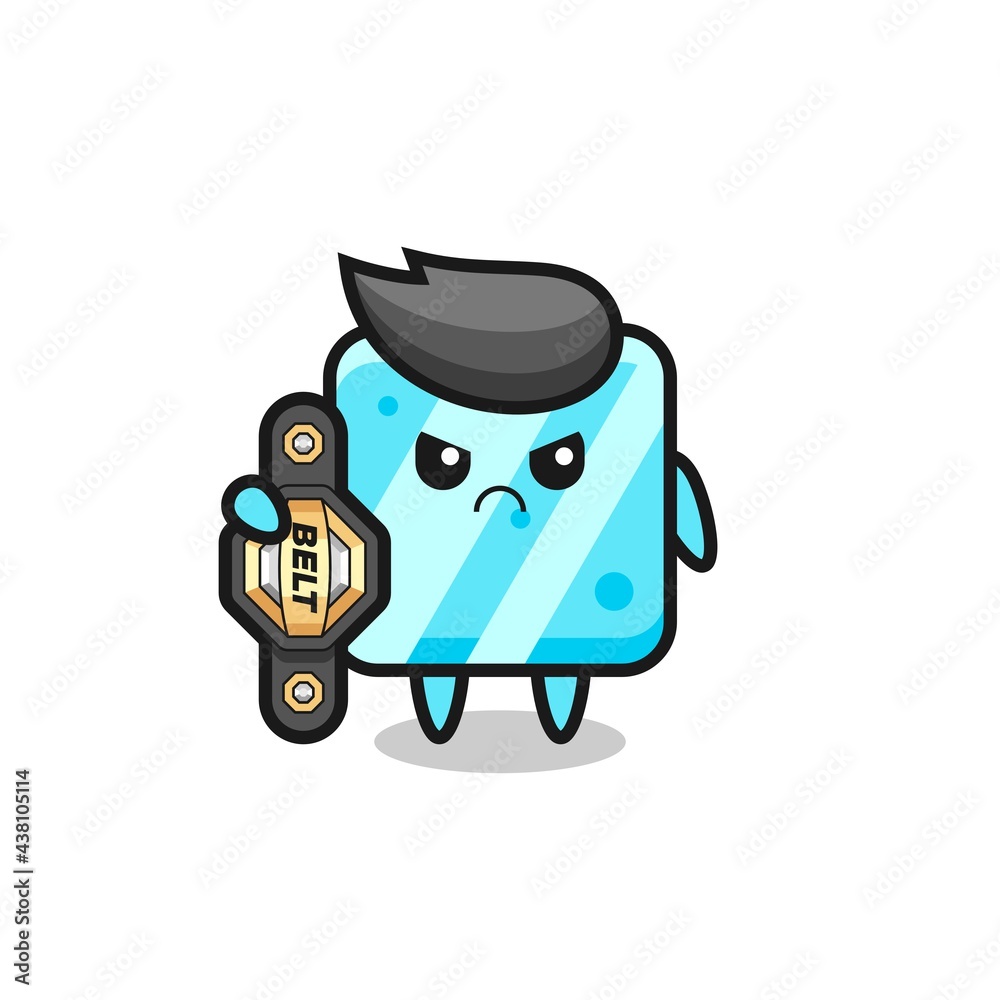 ice cube mascot character as a MMA fighter with the champion belt ice cube mascot character as a MMA fighter with the champion belt