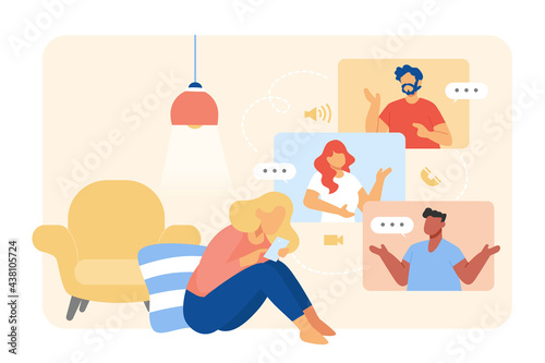 Woman video chatting with friends