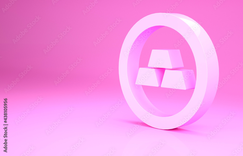 Pink Gold bars icon isolated on pink background. Banking business concept. Minimalism concept. 3d illustration 3D render Pink Gold bars icon isolated on pink background. Banking business concept. Minimalism concept. 3d illustration 3D render