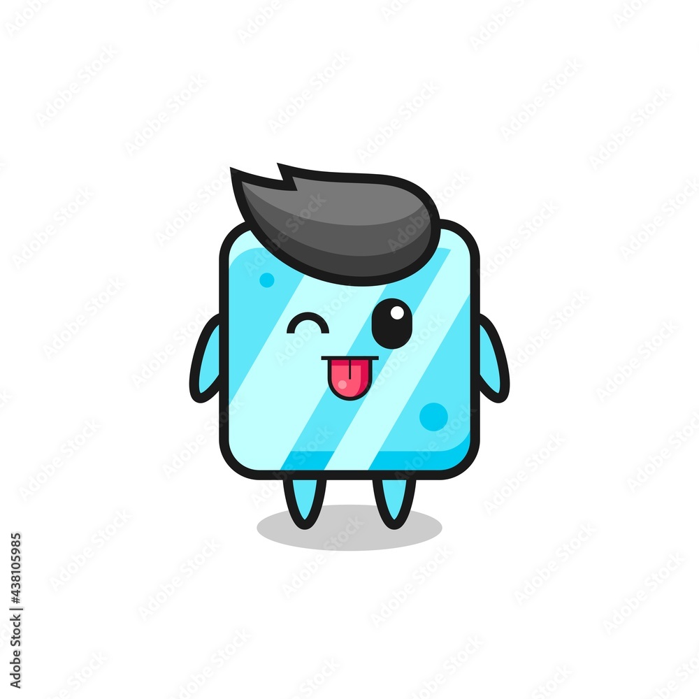 cute ice cube character in sweet expression while sticking out her tongue cute ice cube character in sweet expression while sticking out her tongue