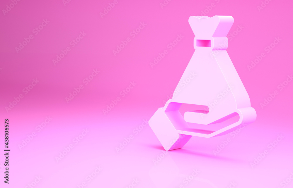 Pink Money in hand icon isolated on pink background. Insurance concept. Security, safety, protection, protect concept. Minimalism concept. 3d illustration 3D render Pink Money in hand icon isolated on pink background. Insurance concept. Security, safety, protection, protect concept. Minimalism concept. 3d illustration 3D render
