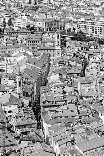 Aerial view of Nice old town, holiday resort town on the french Mediterranean riviera in Nice, Cote d'Azur, France