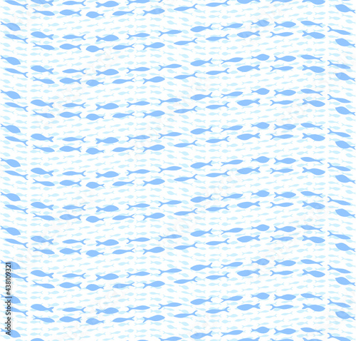 Vector seamless pattern, Fish, Sea waves, ocean life, underwater background, fish silhouettes
