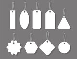 Blank labels template. Empty badges collection isolated on grey background 