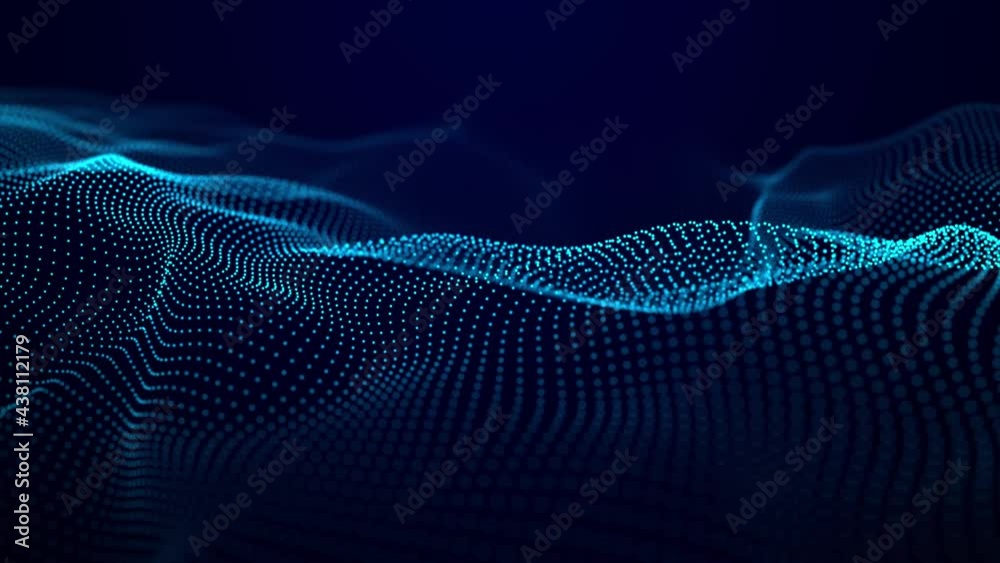 Abstract blue background of points. Falling cyber particles. Big data stream. Seamless loop. 3d rendering
