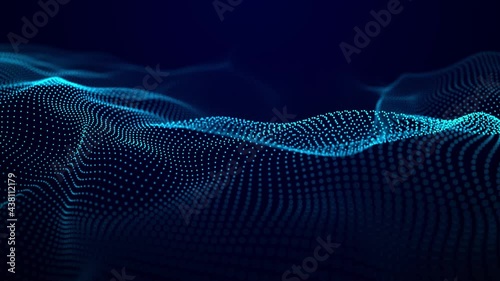 Abstract blue background of points. Falling cyber particles. Big data stream. Seamless loop. 3d rendering