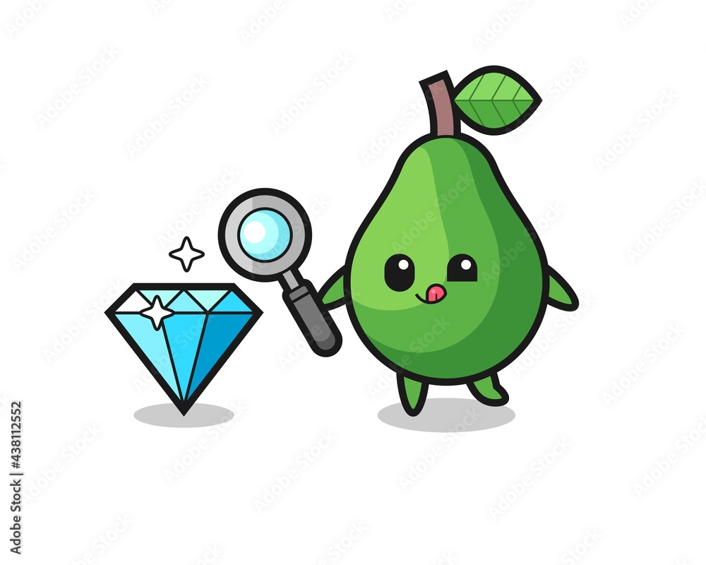 Obraz premium avocado mascot is checking the authenticity of a diamond