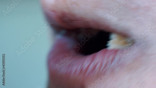 woman eating chocolate donut 4K Macro detail.