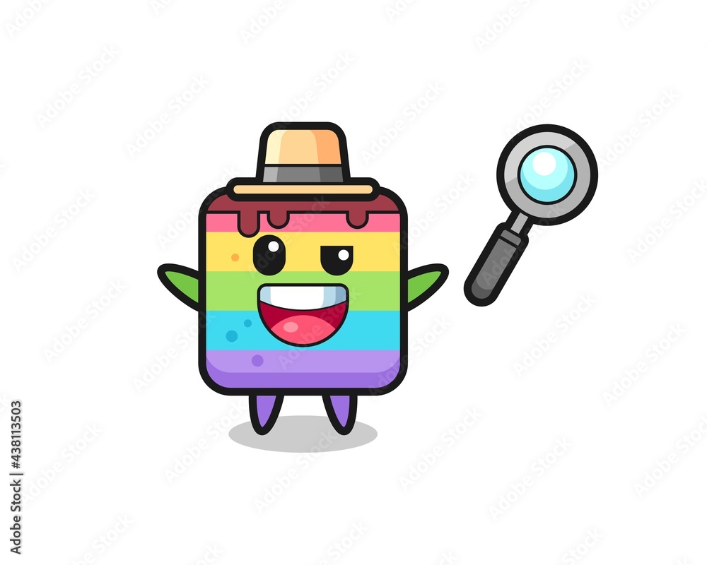 illustration of the rainbow cake mascot as a detective who manages to solve a case