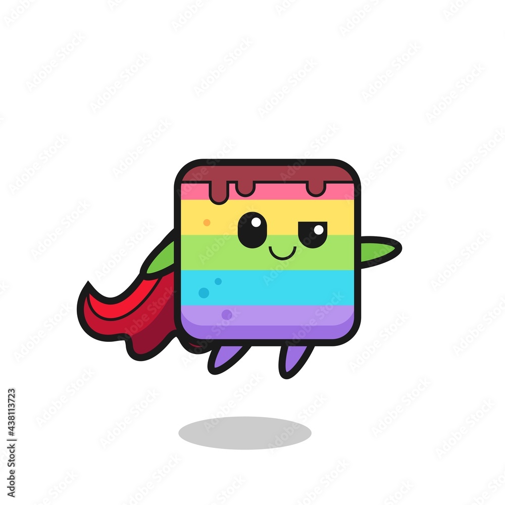 cute rainbow cake superhero character is flying