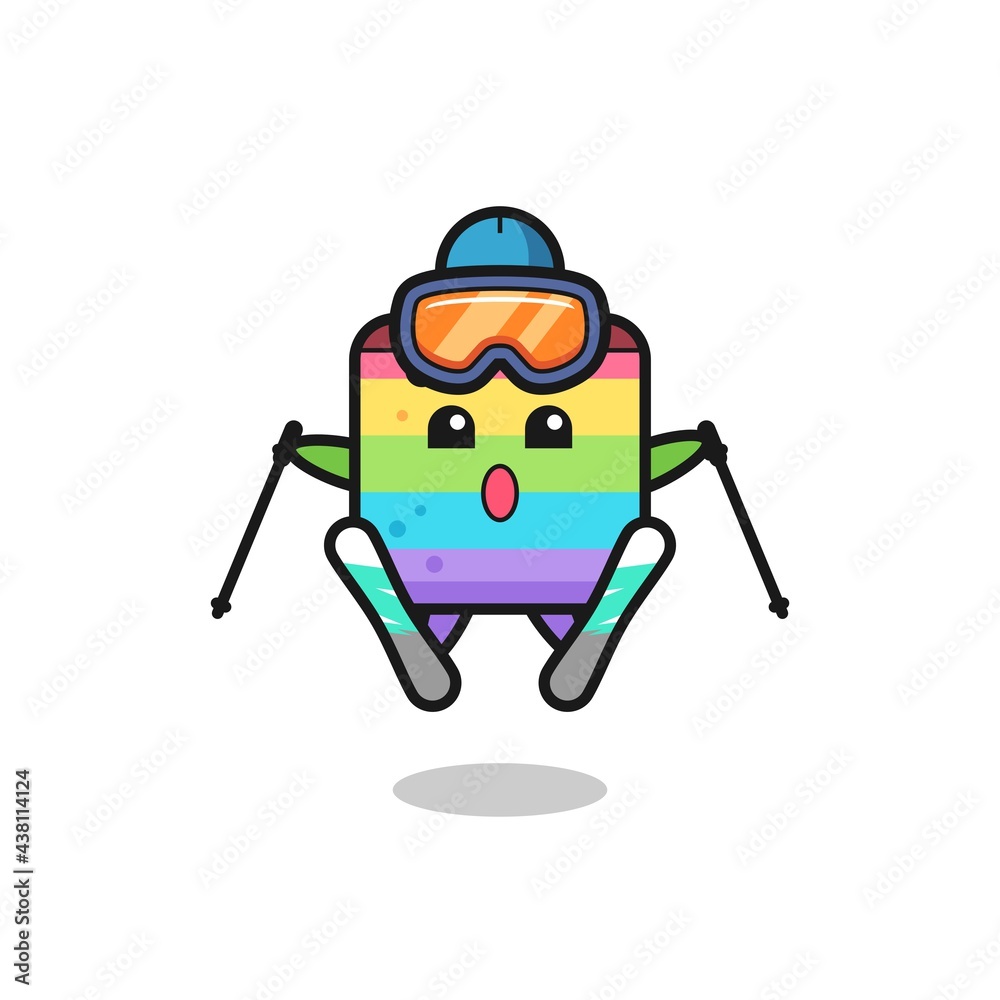 rainbow cake mascot character as a ski player rainbow cake mascot character as a ski player