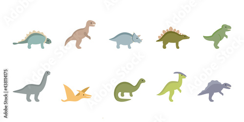 Set of Jurassic ancient dinosaurs, prehistoric dino animals. Collection of dragons for children. Vector illustration