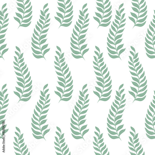 Seamless pattern with green branches, vector. Botanical natural background with leafy elements. Template for wallpaper paper and packaging.