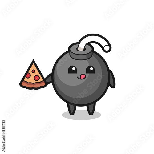 cute bomb cartoon eating pizza