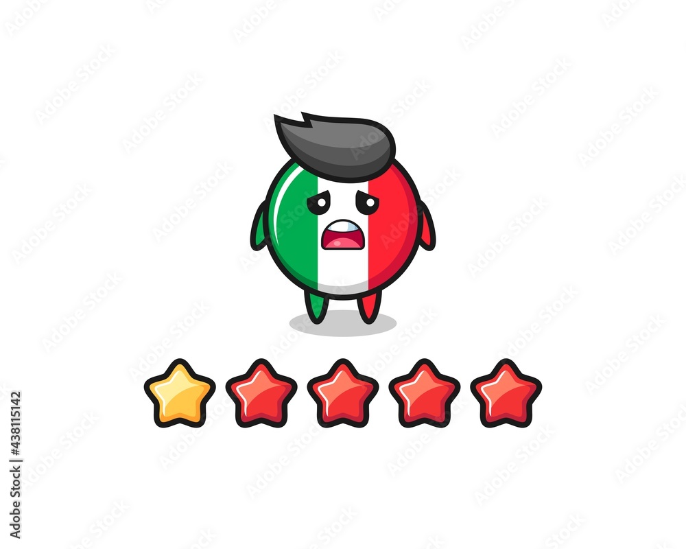 the illustration of customer bad rating, italy flag cute character with 1 star