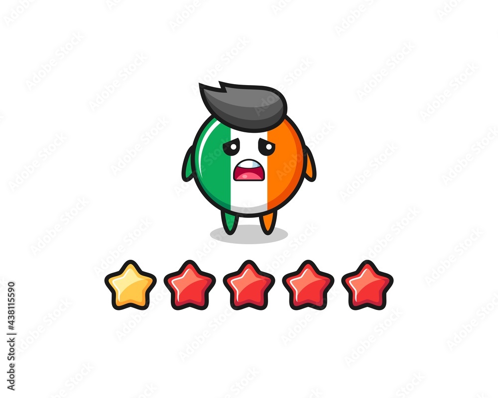 the illustration of customer bad rating, ireland flag badge cute character with 1 star