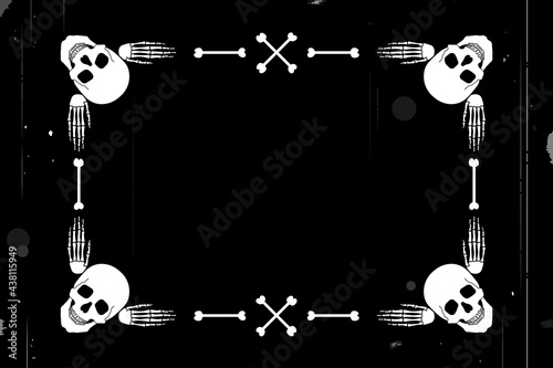 Skull, bones, halloween. Background, template, blank for inscription, logo. Vector frame in retro silent movie style
