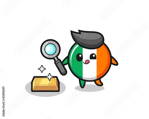 ireland flag badge character is checking the authenticity of the gold bullion