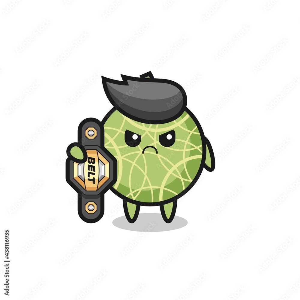 melon fruit mascot character as a MMA fighter with the champion belt
