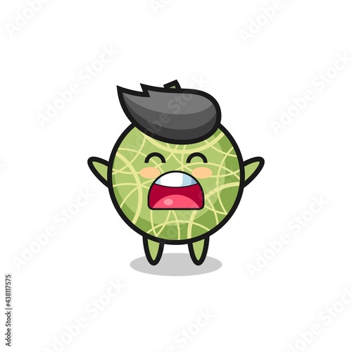 cute melon fruit mascot with a yawn expression