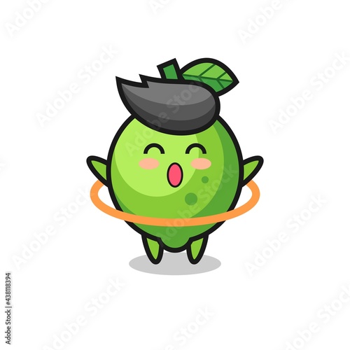 cute lime cartoon is playing hula hoop