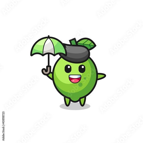 cute lime illustration holding an umbrella