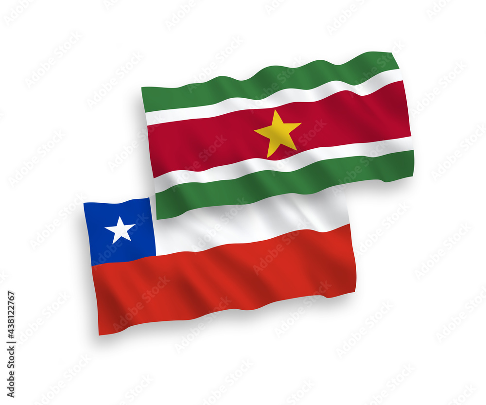 Flags of Republic of Suriname and Chile on a white background Flags of Republic of Suriname and Chile on a white background