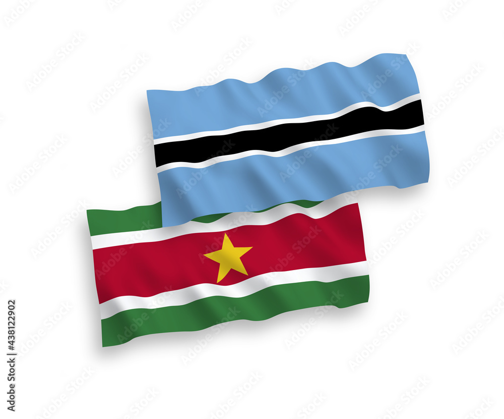 Flags of Republic of Suriname and Botswana on a white background Flags of Republic of Suriname and Botswana on a white background