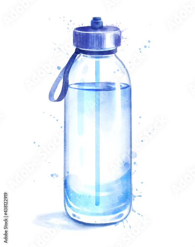 Watercolor illustration of bottle of water