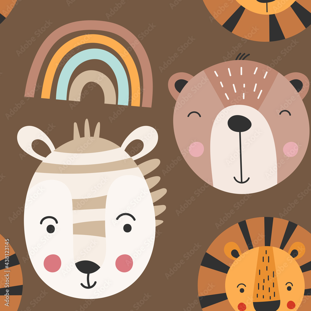 Seamless safari animals pattern kids design. Print your own fabric ...