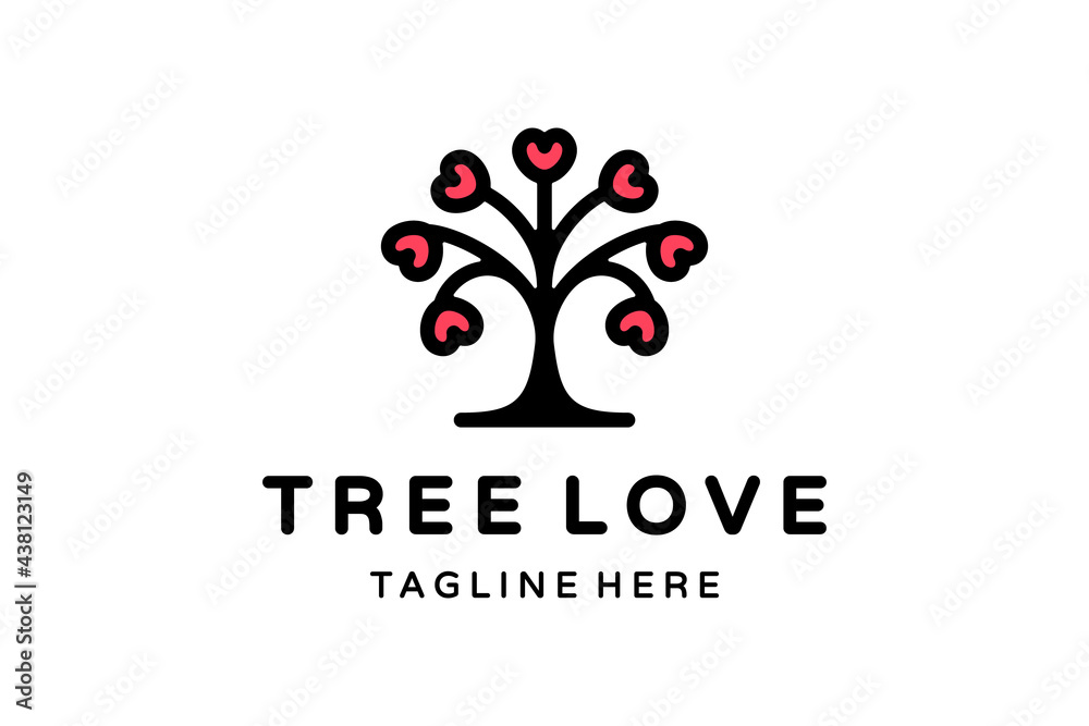 Double Meaning Logo Design Combination of Tree And Love Icon Double Meaning Logo Design Combination of Tree And Love Icon