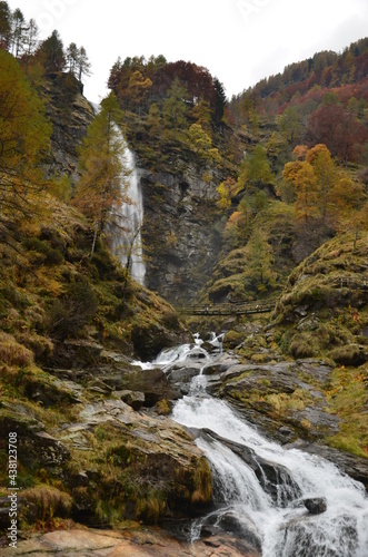 Huge Waterfall at Ticino Valle Maggia, Maggiatal, Switzerland in the mountains, long exposure picture
