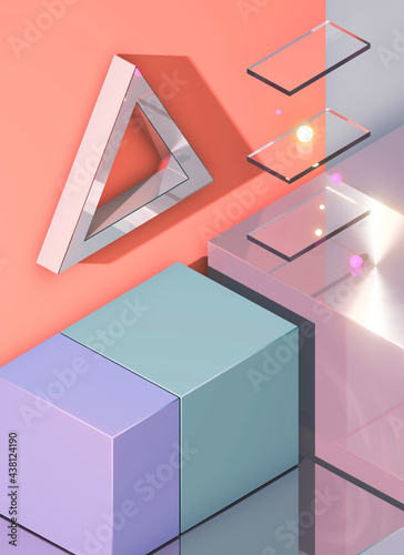 3d rendered scene colorful abstract corner minimal background. 3d render modern abstract geometric background, minimalistic empty showcase, Geometry mock up, primitive shapes, shop display.