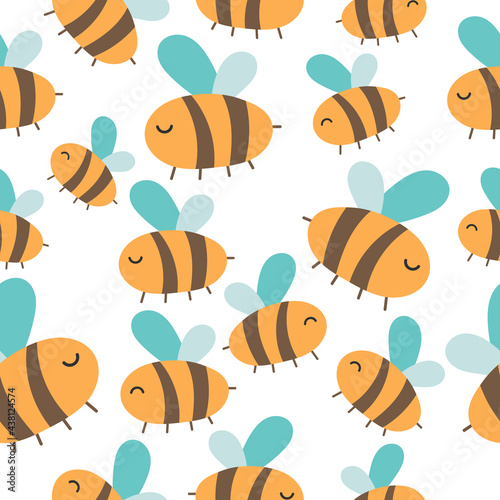 Illustrator seamless pattern bee baby background. Summer kids nursery wall art. Vector illustration.