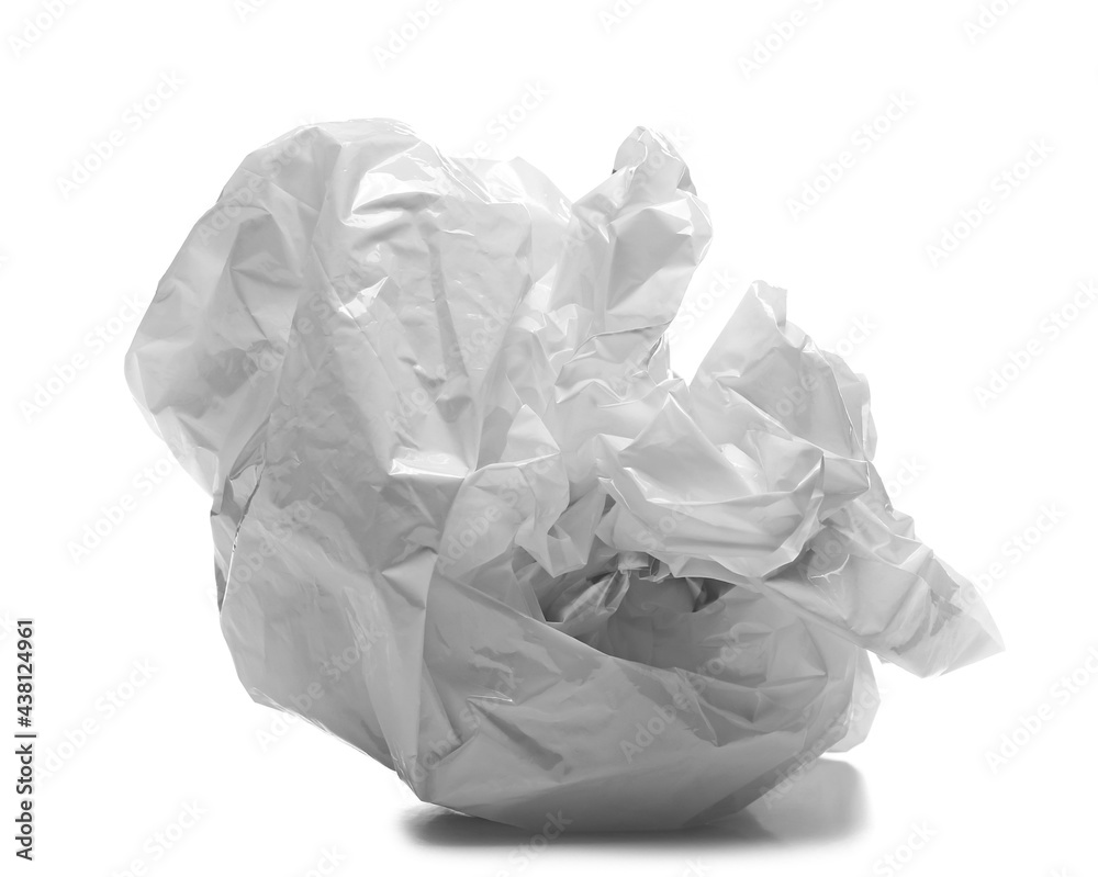 Crumpled plastic nylon garbage bag for recycling isolated on white background Crumpled plastic nylon garbage bag for recycling isolated on white background