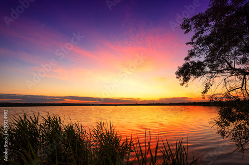 Beautiful landscape with sunset  sunrise on the lake