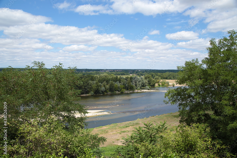 Chateau de Chaumont-sur-Loire, France. Scenic view of the Loire River from the castle Chateau de Chaumont-sur-Loire, France. Scenic view of the Loire River from the castle