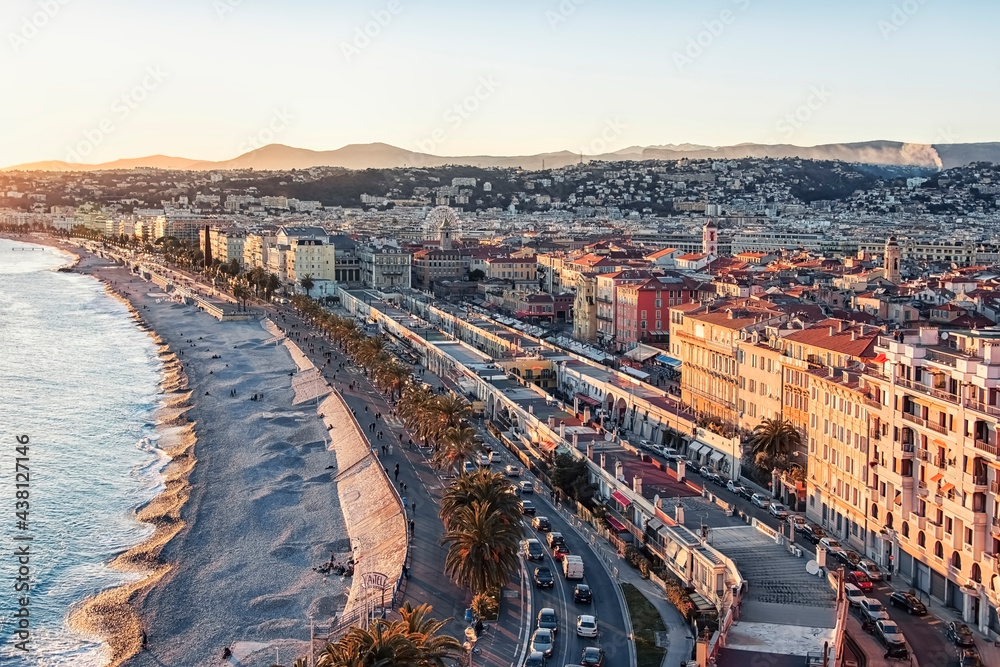 The city of Nice at sunset