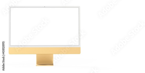 yellow Workspace blank screen desktop computer, Mockup computer gold
