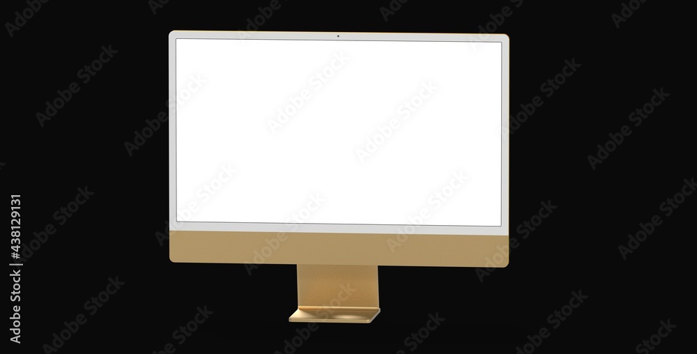Computer display mock up with blank white screen. Stylish desktop computer mockup.