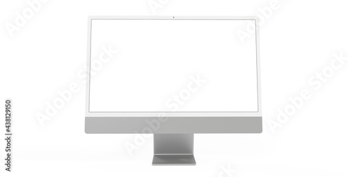 Computer display with blank white screen 3d grey