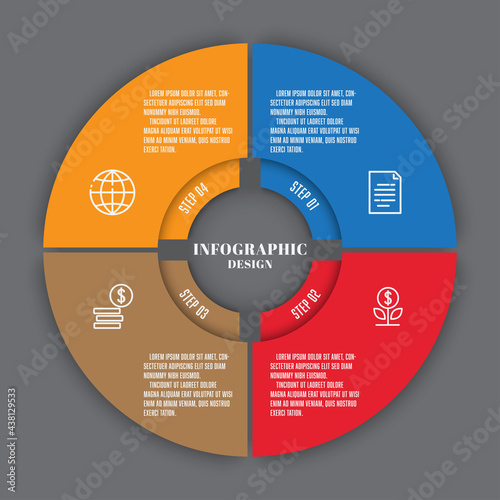 Vector circle infographic template for diagrame for presentation. Business icon 4 step design element.
