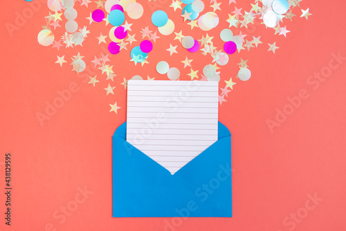 Blue envelope with party invitation