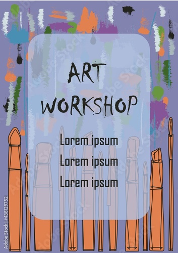 Art painting workshop banner template flyer. Flat vector illustration background and wallpaper. Poster for event, workshop, course for web, online class. Drawing with right side of the brain