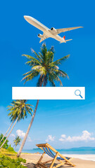 Concept image of summer travel by booking a plane ticket