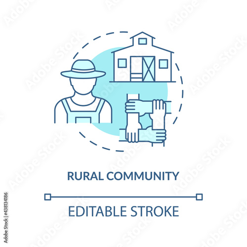Rural community concept icon. Communities types abstract idea thin line illustration. Country life. Villages and small towns. Rural households. Vector isolated outline color drawing. Editable stroke